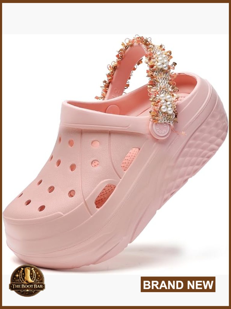 Women's Platform Clogs Wedge Mules Slippers Outdoor Beach Shoes With Pearl